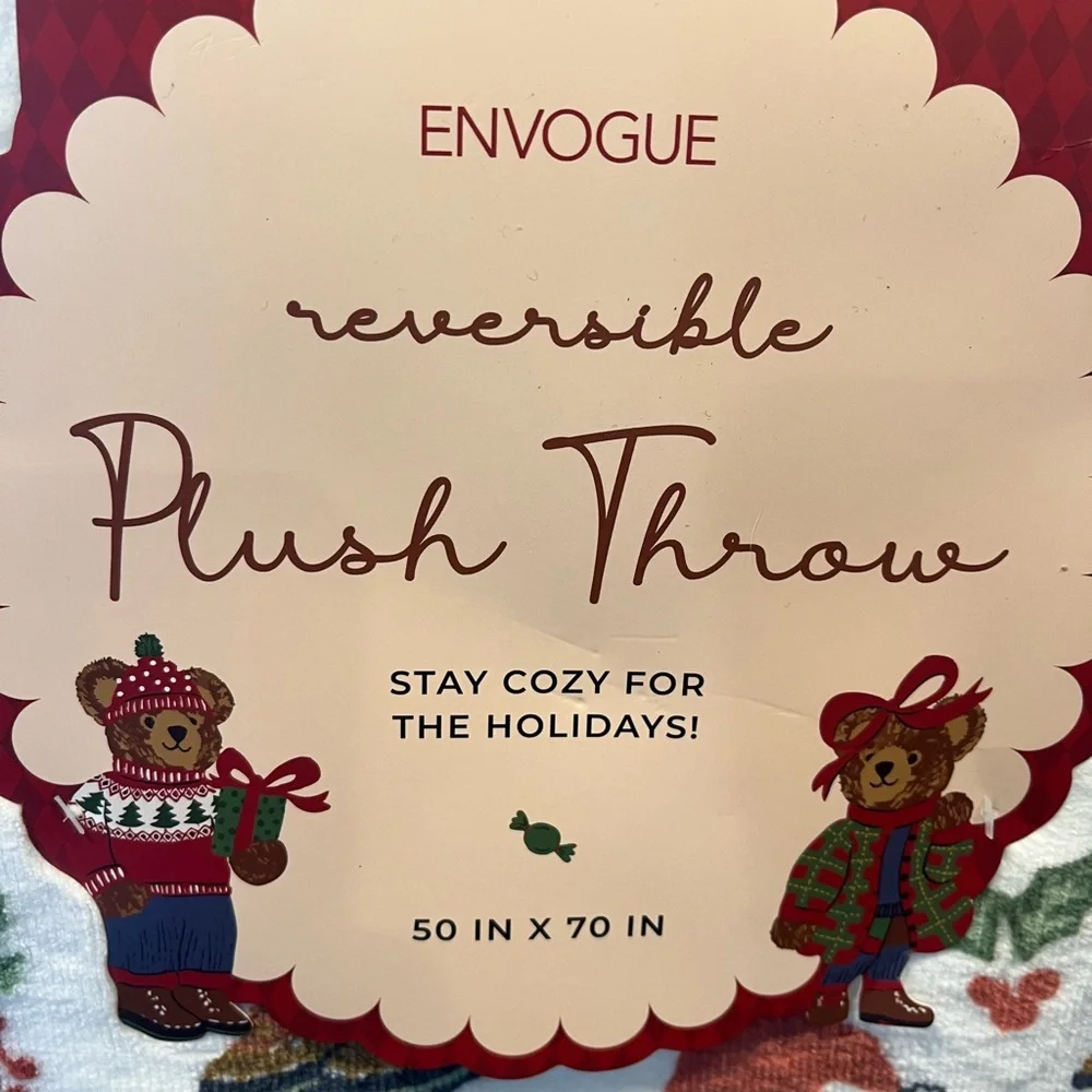 Viral Envogue Reversible Plush Throw Blanket Christmas Teddy Bears